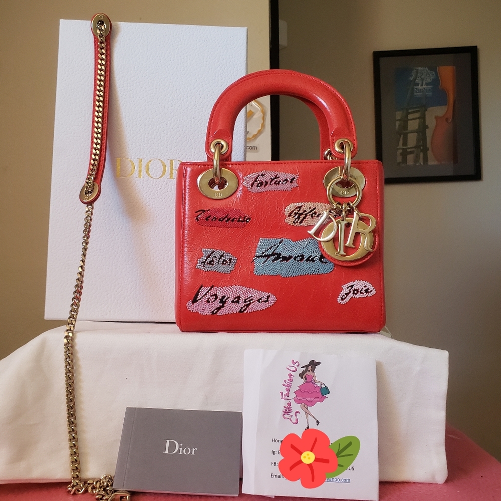 Lady dior mini sequin deco red calfskin limited bag